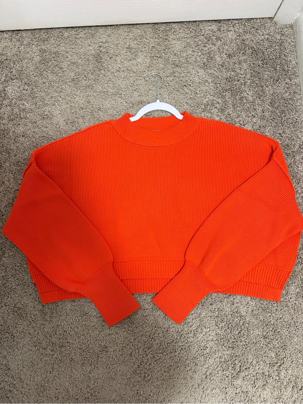 Free People Bright Orange Cropped Ribbed Sweater